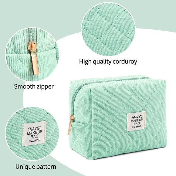 MAANGE Women Cosmetic Purse Corduroy Makeup Pouch Cute Makeup Bag Green 2Pcs - Picture 3 of 6